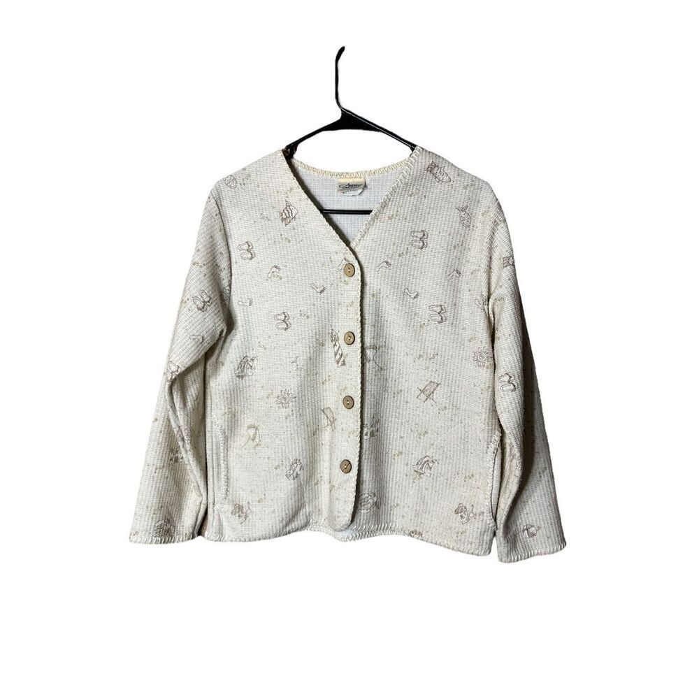 Vintage Artisans Beach Print Knit Sweater Cardigan‎